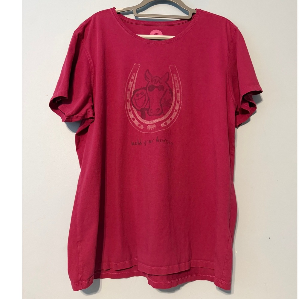 Life is Good XXL Raspberry Pink Hold Your Horses Graphic T-Shirt Cotton 2097